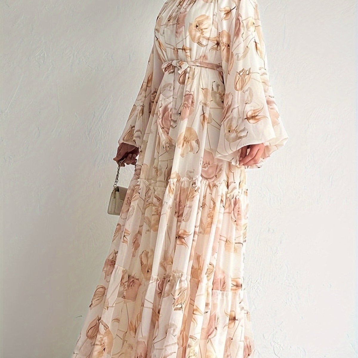 Watercolor Floral Chiffon Dress(MA411) - Mariam's Collection