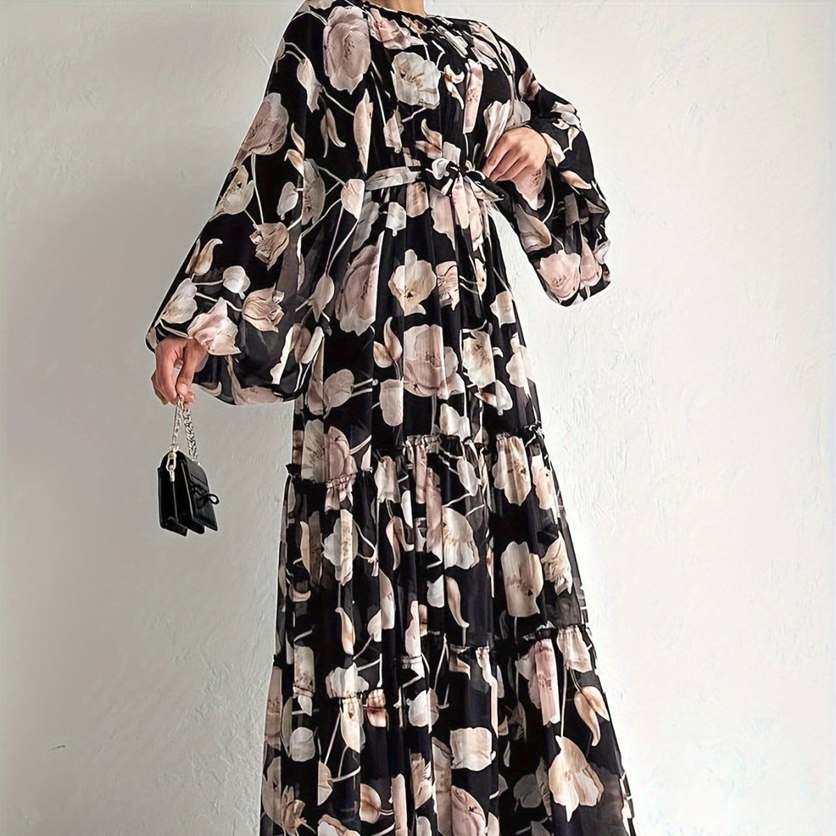 Watercolor Floral Chiffon Dress(MA411) - Mariam's Collection