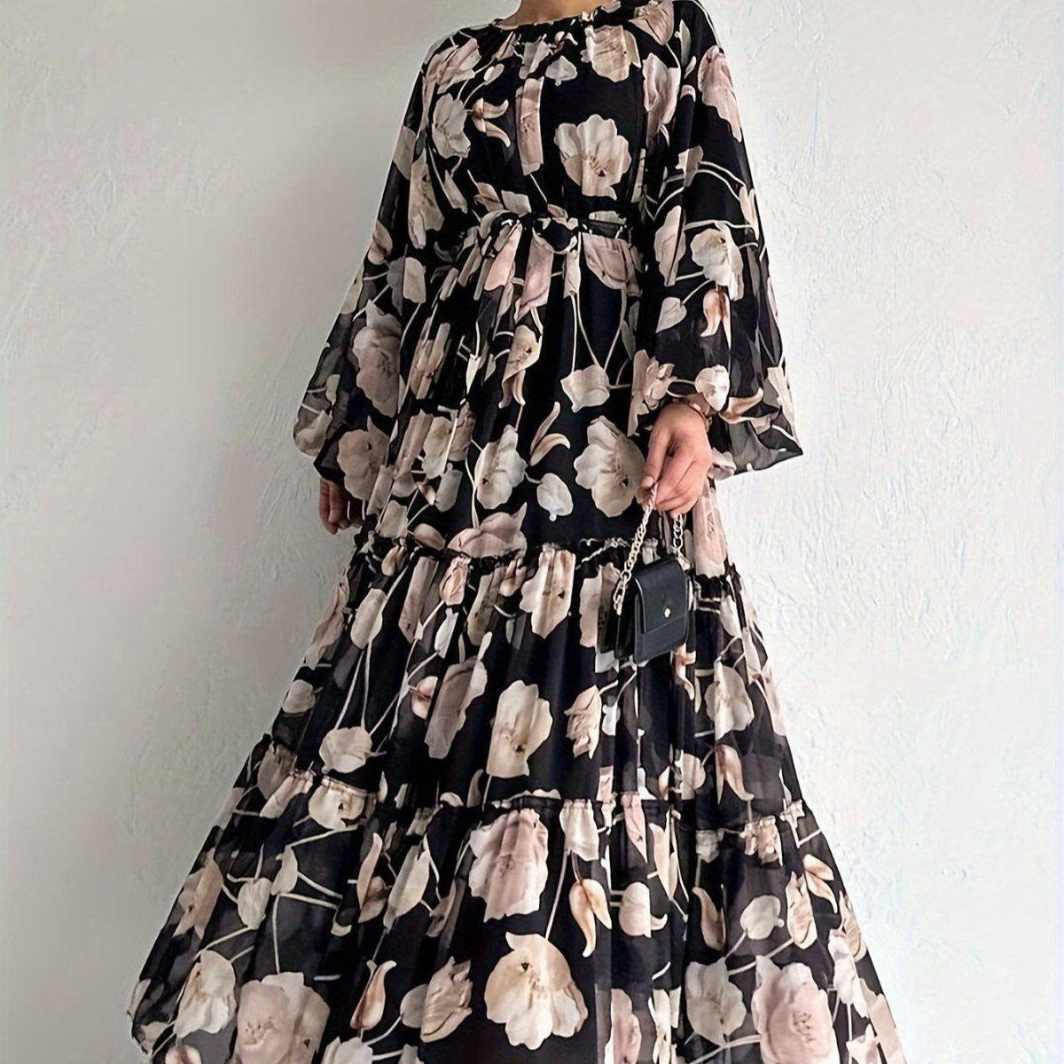 Watercolor Floral Chiffon Dress(MA411) - Mariam's Collection