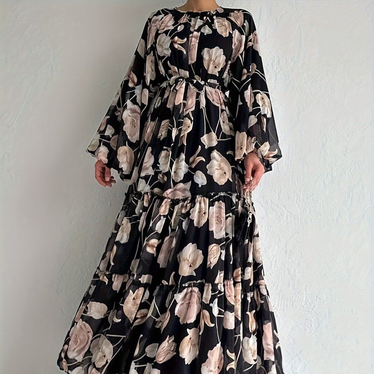 Watercolor Floral Chiffon Dress(MA411) - Mariam's Collection