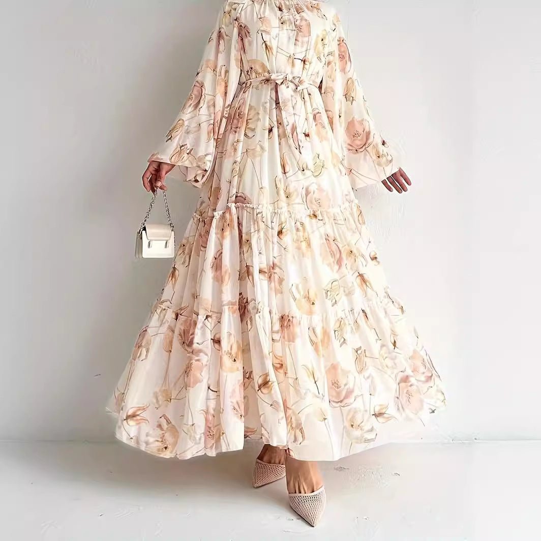 Watercolor Floral Chiffon Dress(MA411) - Mariam's Collection
