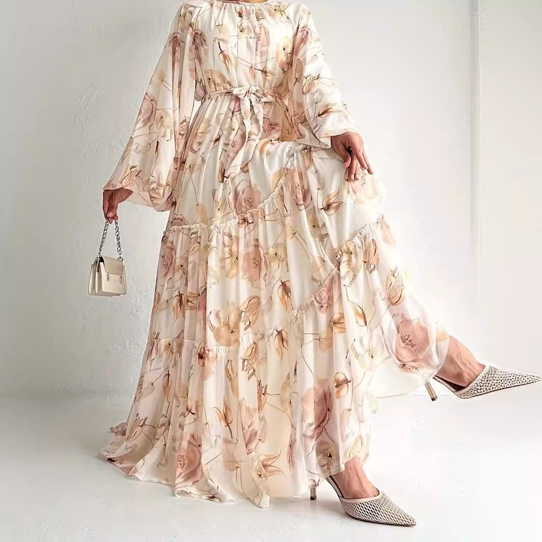 Watercolor Floral Chiffon Dress(MA411) - Mariam's Collection