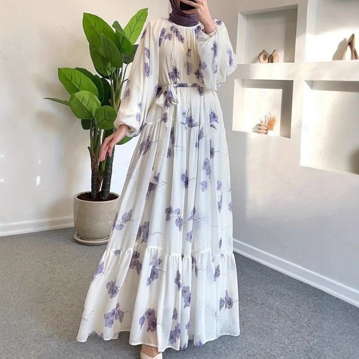 long sleeve tiered maxi dress Light purple / L