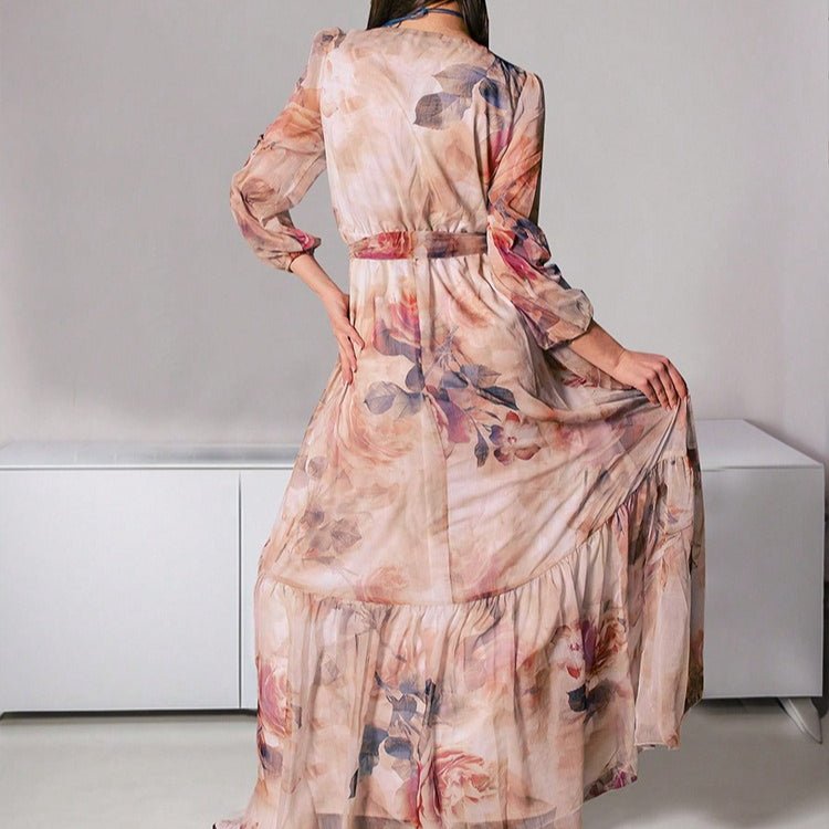 Watercolor Floral V - Neck Maxi Dress(MS372) - Mariam's Collection