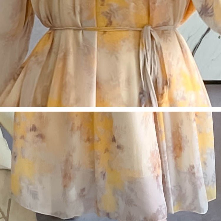 Watercolor Print Chiffon Maxi Dress | Long Sleeve Tiered Dress(MS270) - Mariam's Collection