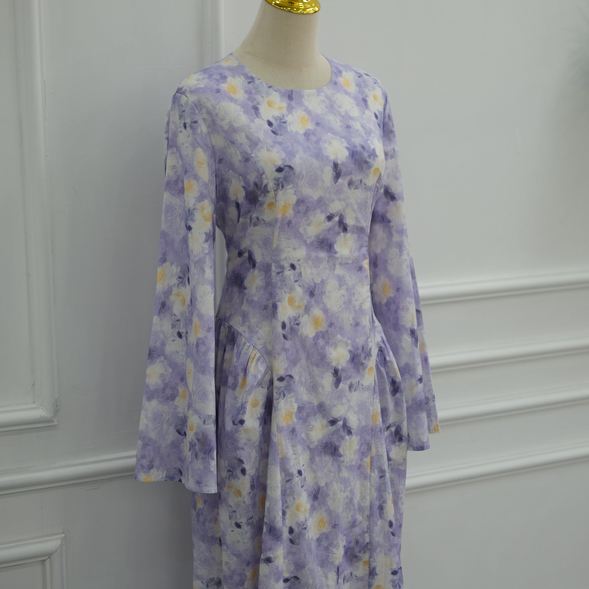 Watercolour Floral Print Flared Sleeve Maxi Dress(MS516) - Mariam's Collection