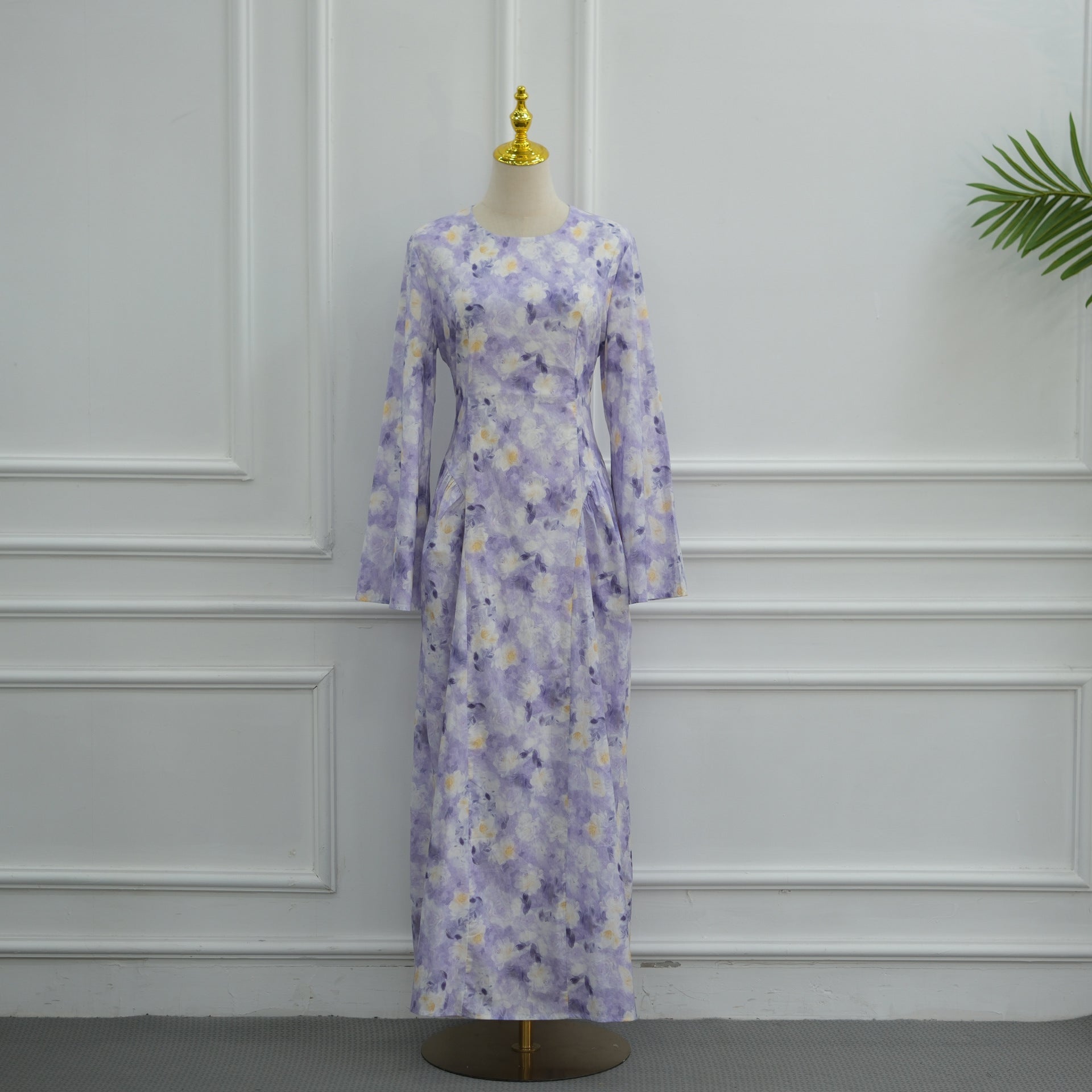 Watercolour Floral Print Flared Sleeve Maxi Dress(MS516) - Mariam's Collection