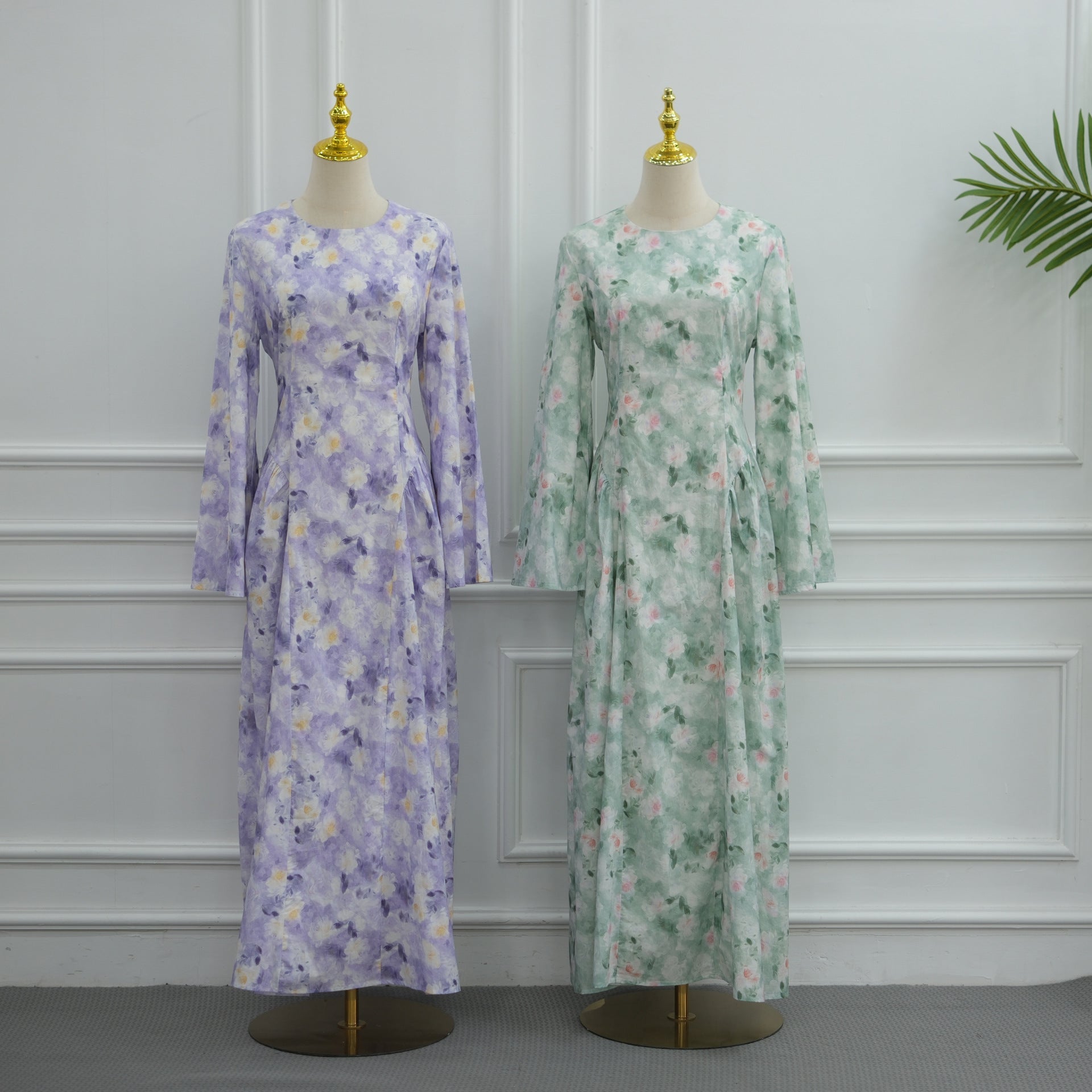 Watercolour Floral Print Flared Sleeve Maxi Dress(MS516) - Mariam's Collection