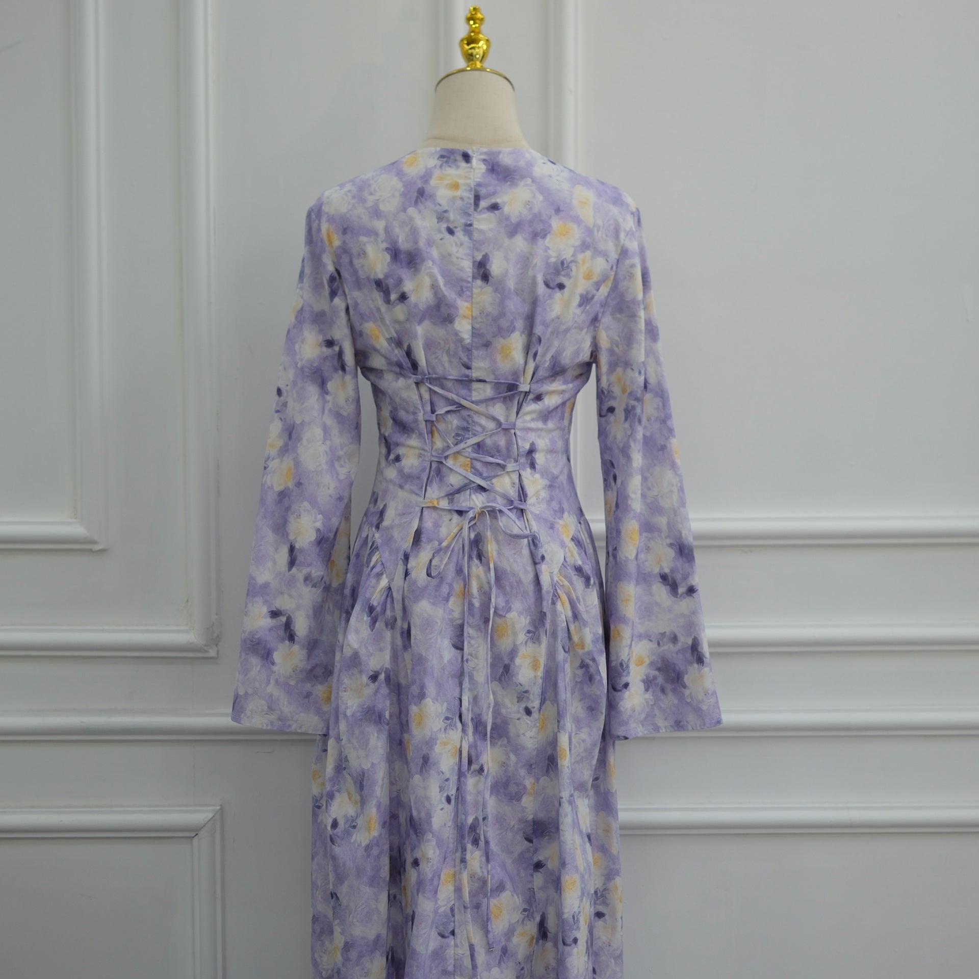 Watercolour Floral Print Flared Sleeve Maxi Dress(MS516) - Mariam's Collection