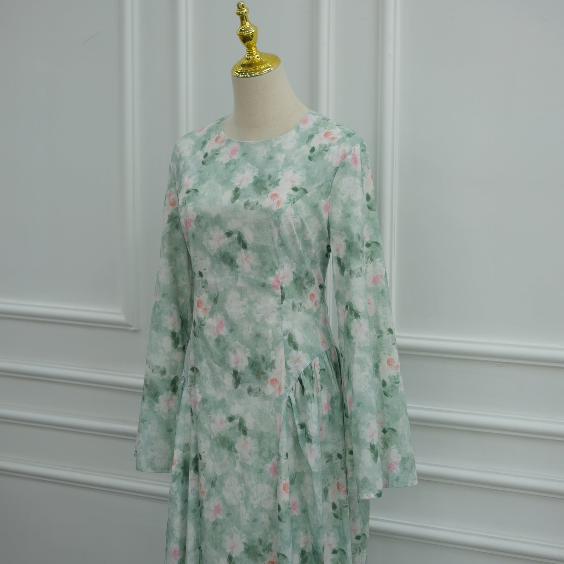 Watercolour Floral Print Flared Sleeve Maxi Dress(MS516) - Mariam's Collection