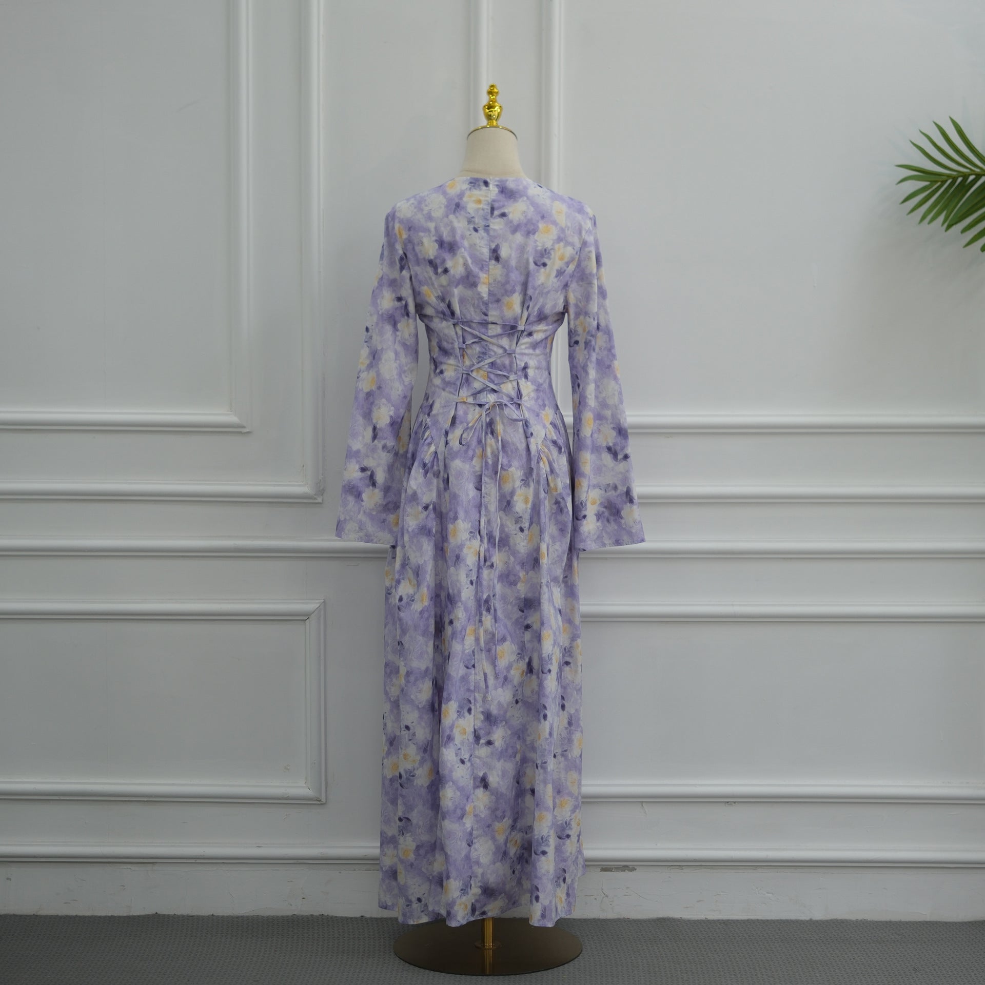 Watercolour Floral Print Flared Sleeve Maxi Dress(MS516) - Mariam's Collection