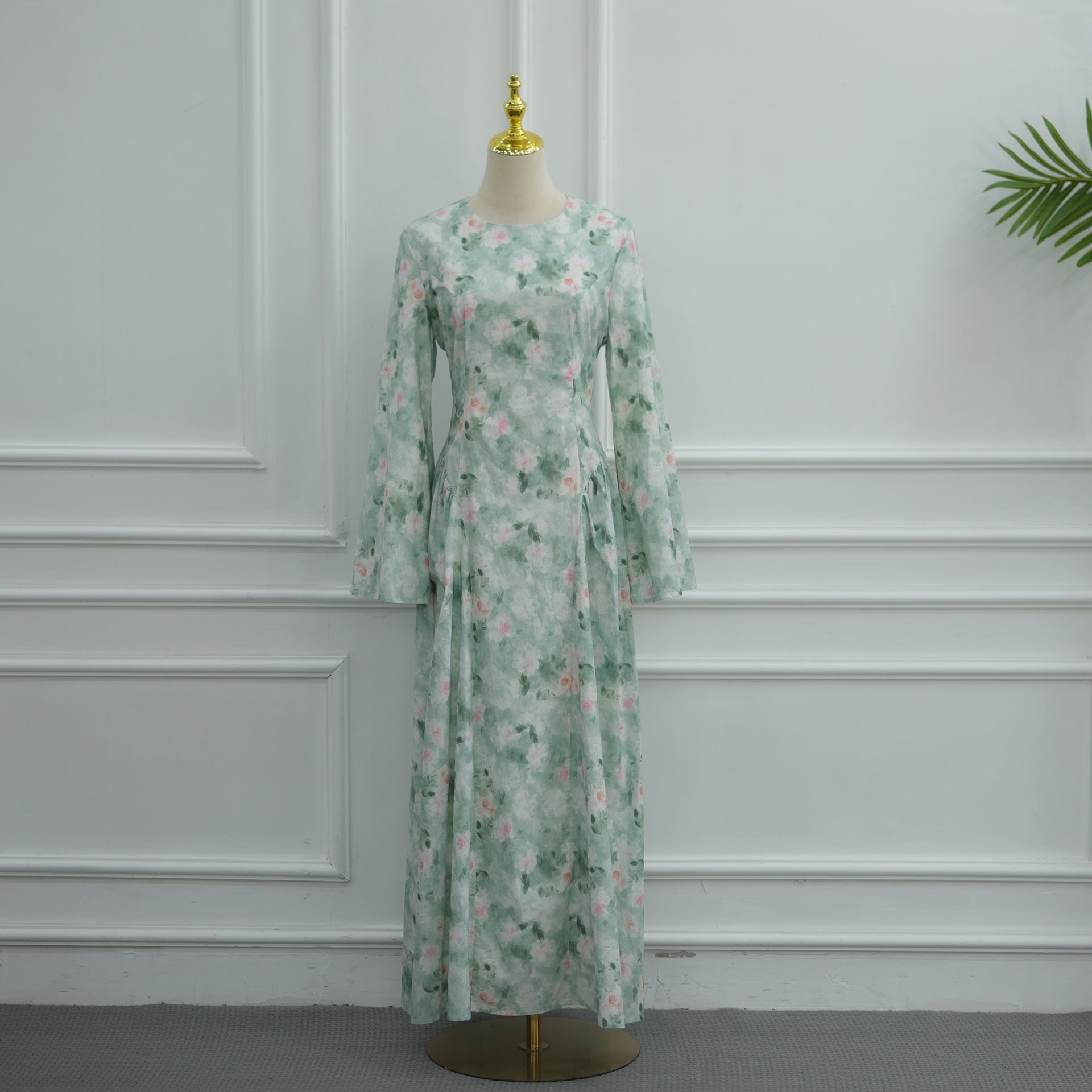 Watercolour Floral Print Flared Sleeve Maxi Dress(MS516) - Mariam's Collection