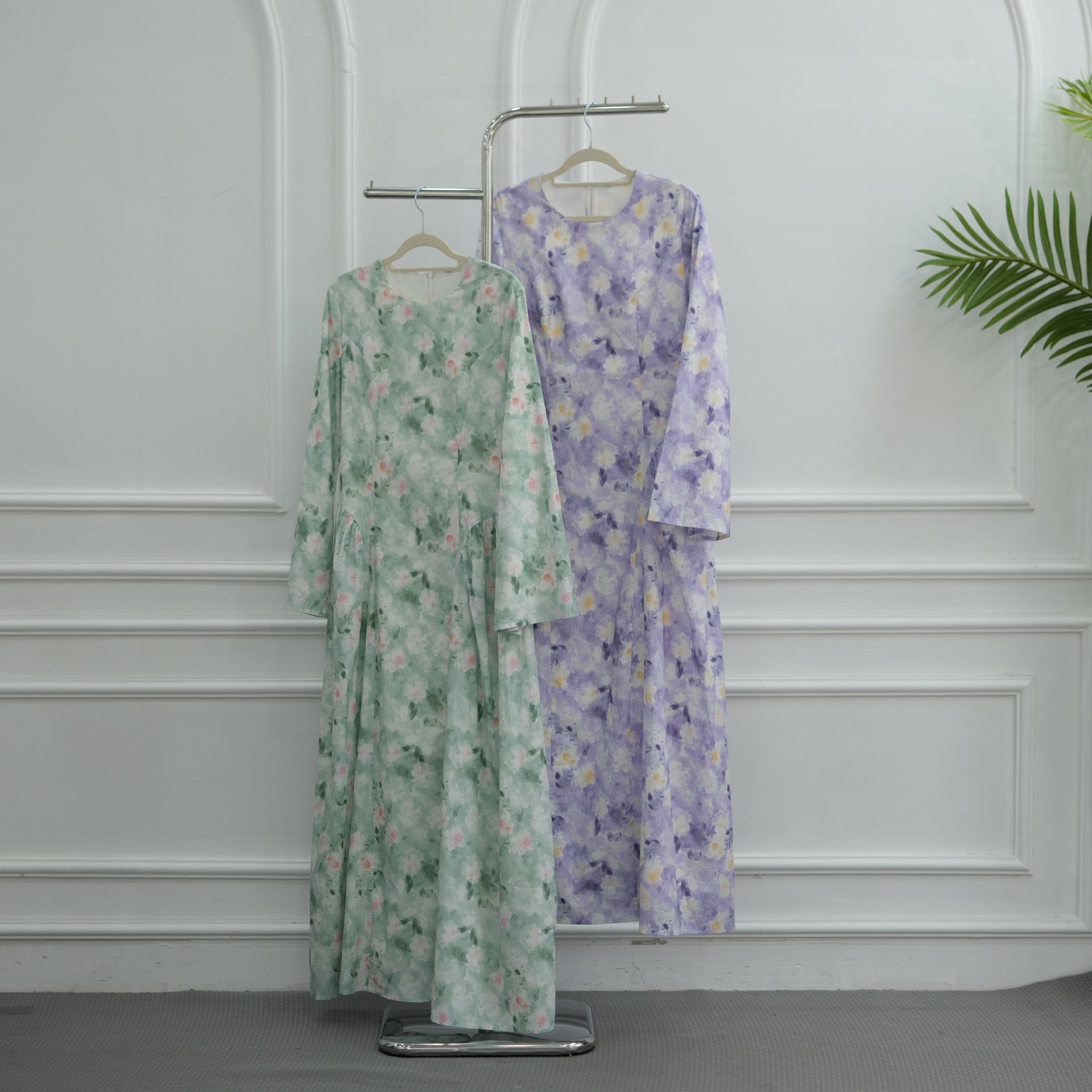Watercolour Floral Print Flared Sleeve Maxi Dress(MS516) - Mariam's Collection