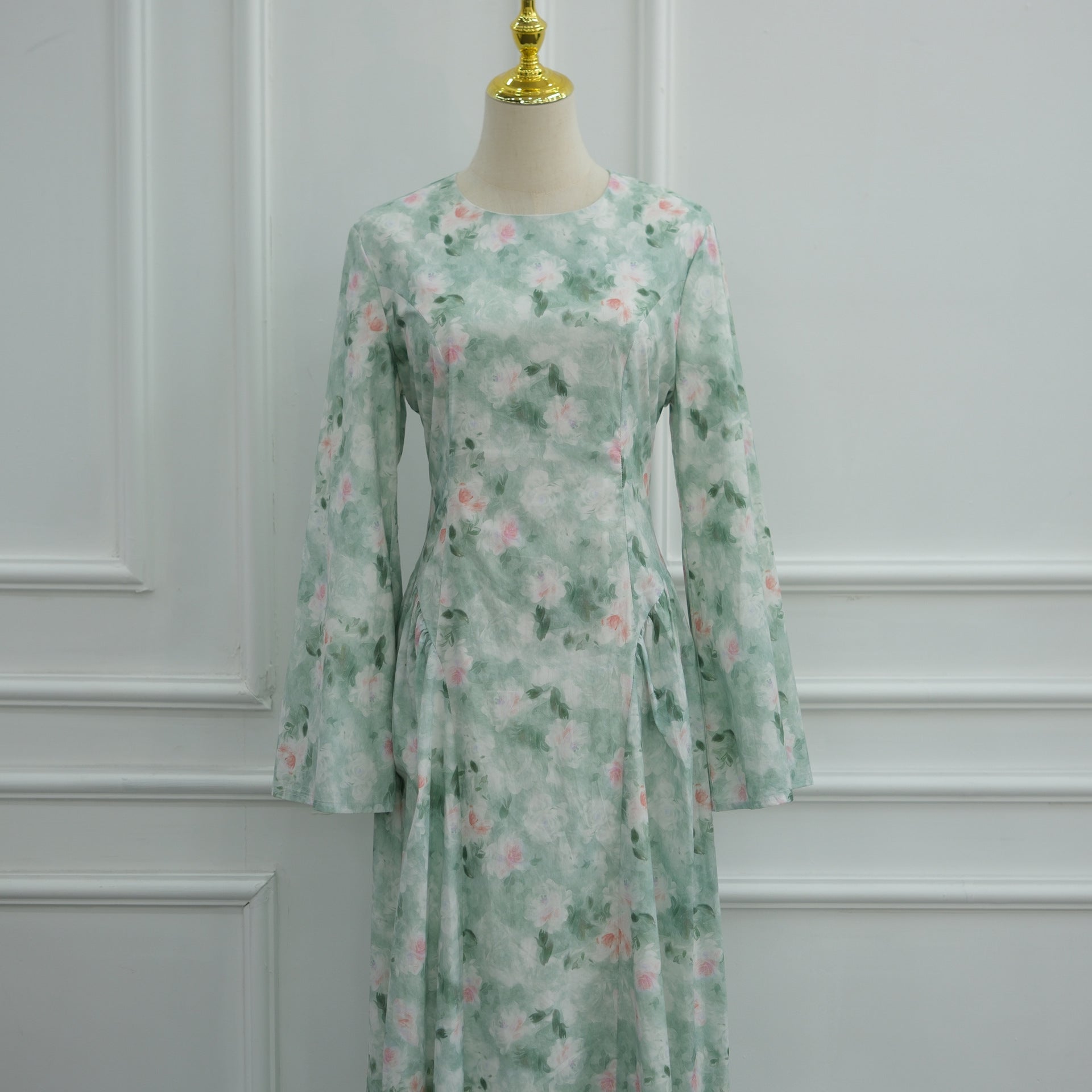 Watercolour Floral Print Flared Sleeve Maxi Dress(MS516) - Mariam's Collection
