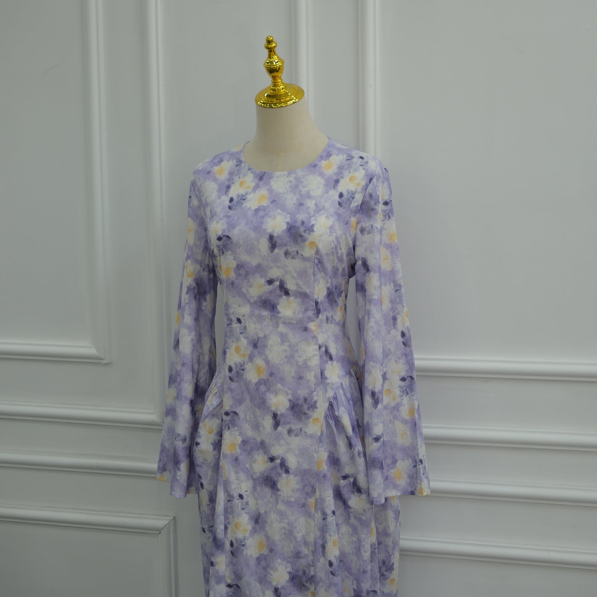 Watercolour Floral Print Flared Sleeve Maxi Dress(MS516) - Mariam's Collection