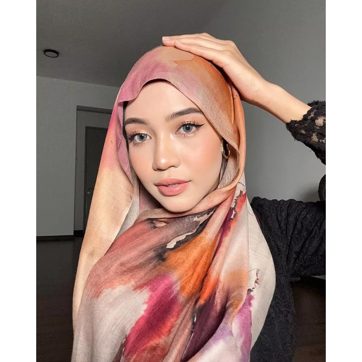 Watercolour Floral Printed Hijab (MH103) - Mariam's Collection