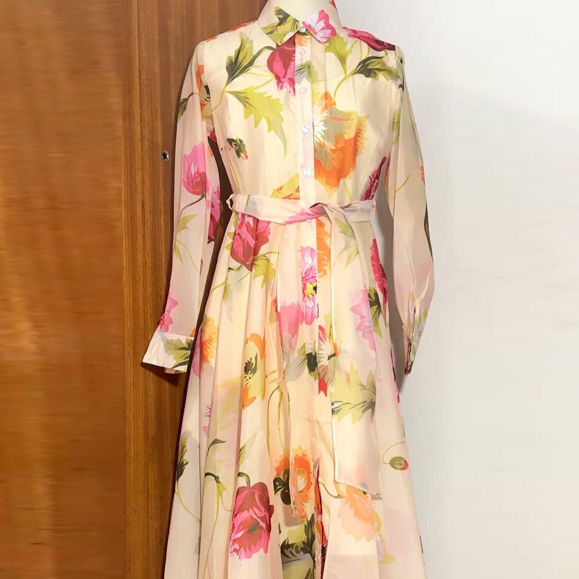 Watercolour Floral Shirt Maxi Dress(MS414) - Mariam's Collection