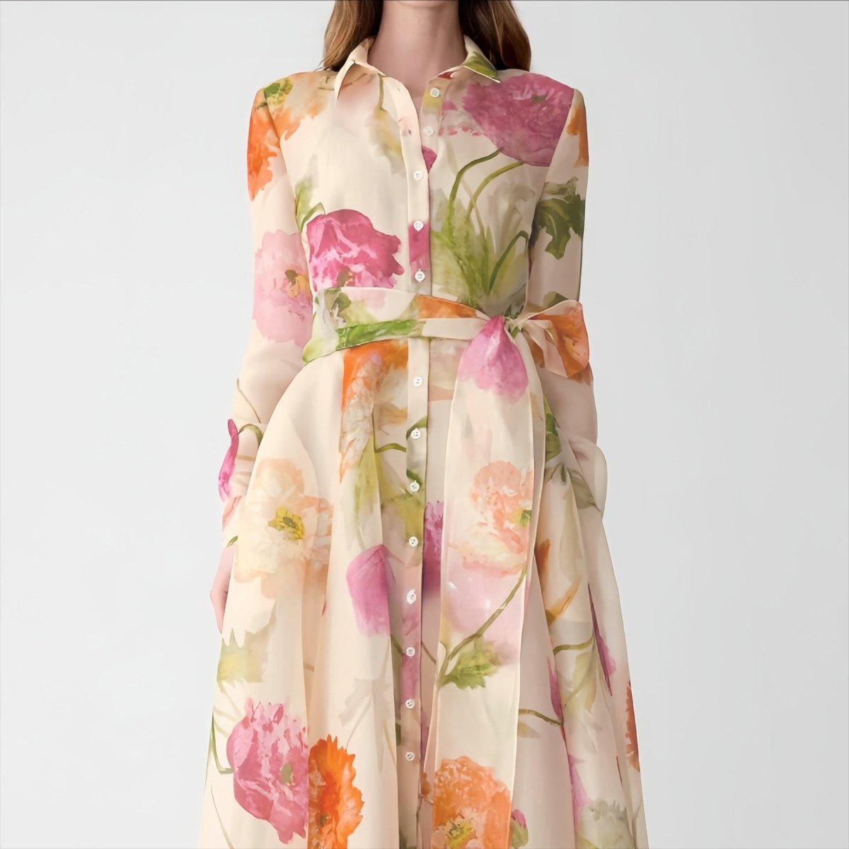 watercolour maxi dress Floral Smocked Printing / L