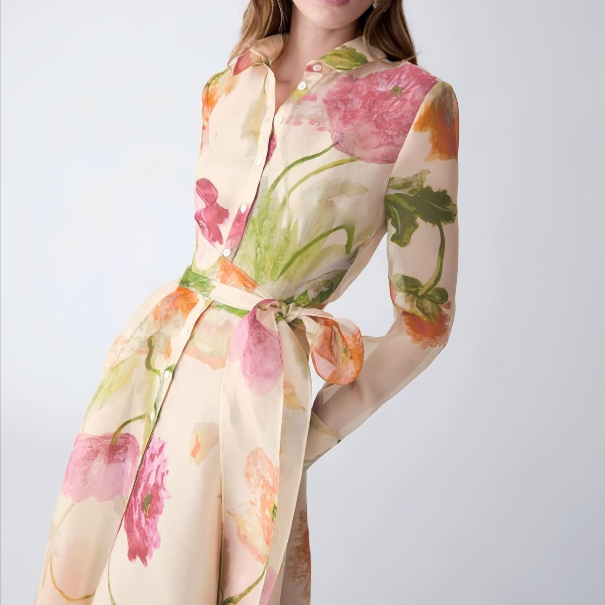 Watercolour Floral Shirt Maxi Dress(MS414) Watercolour Floral Shirt Maxi Dress(MS414)