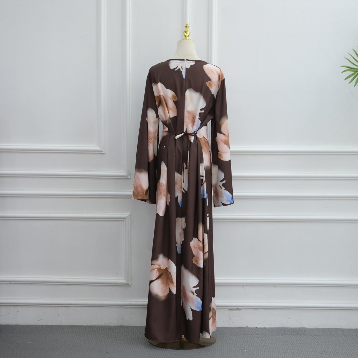 Watercolour Floral Washed-Crinkle Wide-Sleeve Maxi Dress(MS473) - Mariam's Collection