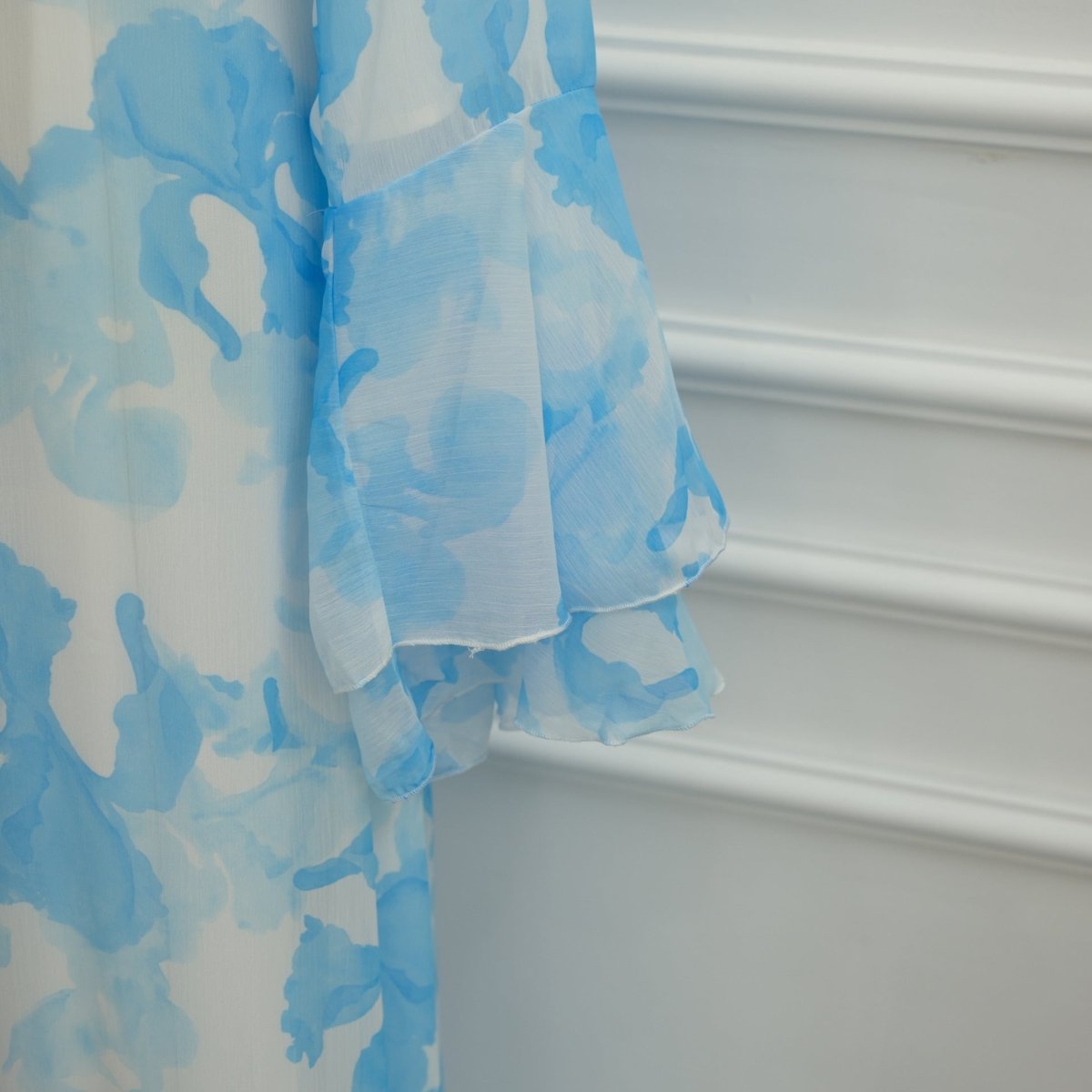 Watercolour Print Double-Layer Flared-Sleeve Maxi Dress(MA479) - Mariam's Collection