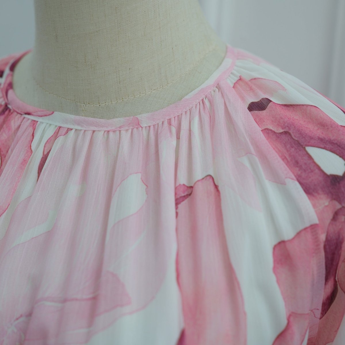 Watercolour Print Double-Layer Flared-Sleeve Maxi Dress(MA479) - Mariam's Collection