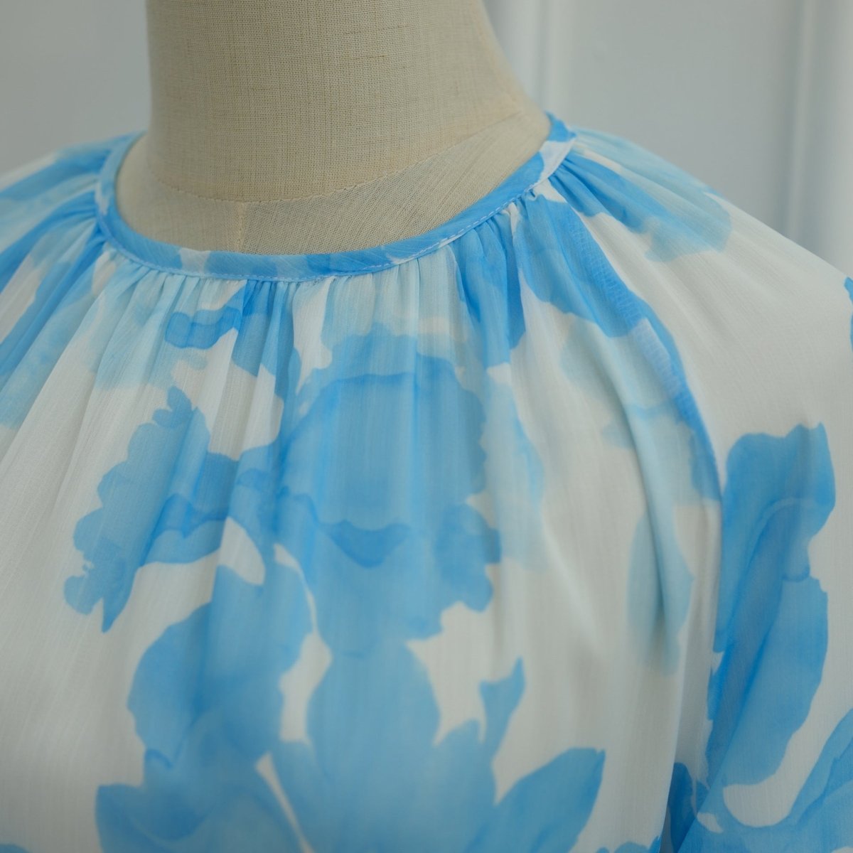 Watercolour Print Double-Layer Flared-Sleeve Maxi Dress(MA479) - Mariam's Collection