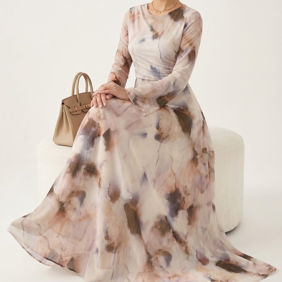 Watercolour Print Maxi Dress(MS447) - Mariam's Collection