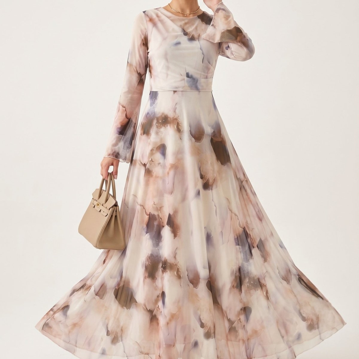Watercolour Print Maxi Dress(MS447) - Mariam's Collection