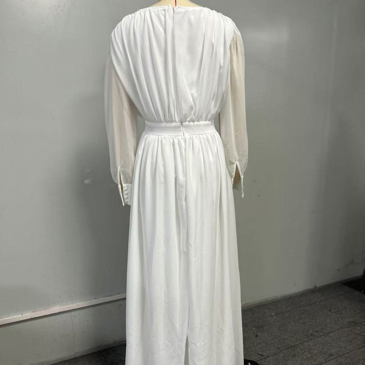 White Chiffon Princess Dress Abaya with Lantern Sleeves | Elegant Spring Fairy Swing French Court-Style Abaya (MA180) - Mariam's Collection