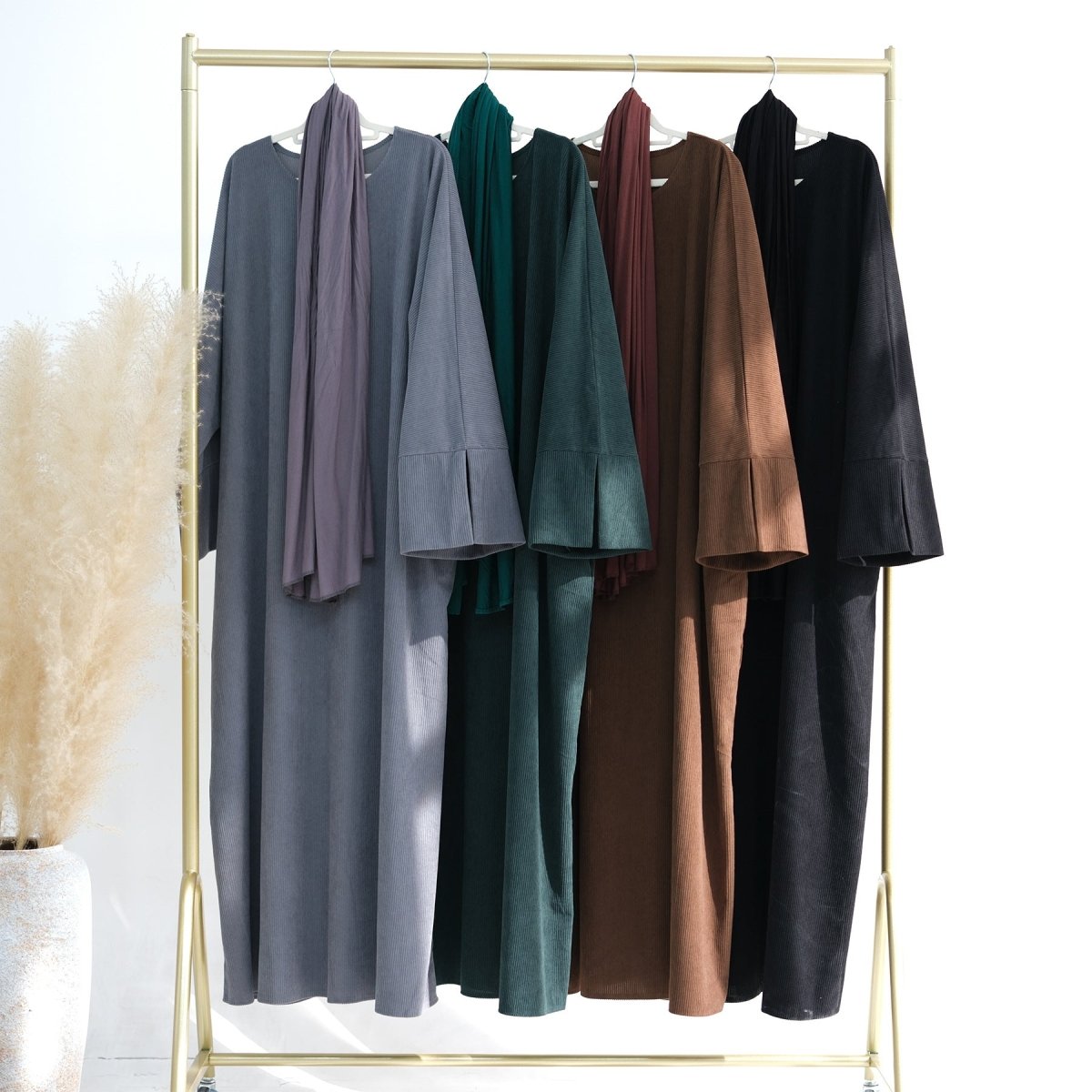 Wide Sleeve Corduroy Abaya (MA045) - Mariam's Collection