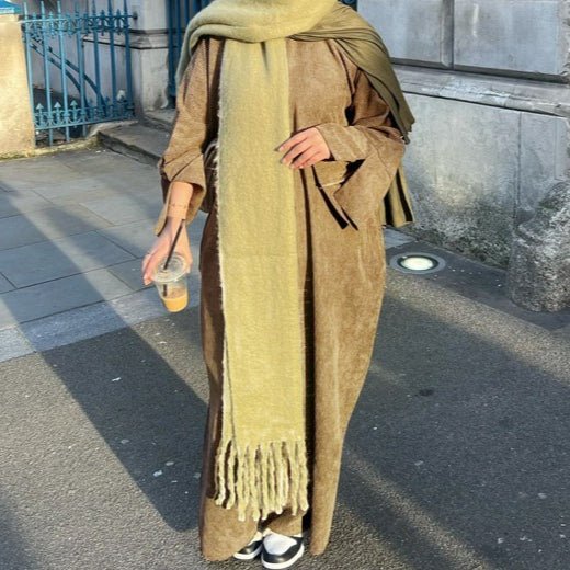 Wide Sleeve Corduroy Abaya (MA045) - Mariam's Collection
