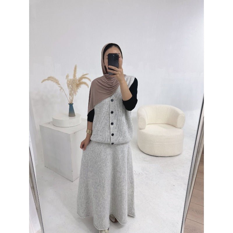 Winter Stretch Knit Three - Piece Set | Cardigan Vest & Skirt Ensemble(MS122) - Mariam's Collection