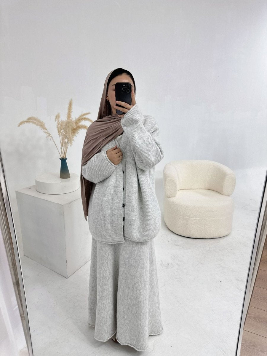 Winter Stretch Knit Three - Piece Set | Cardigan Vest & Skirt Ensemble(MS122) - Mariam's Collection
