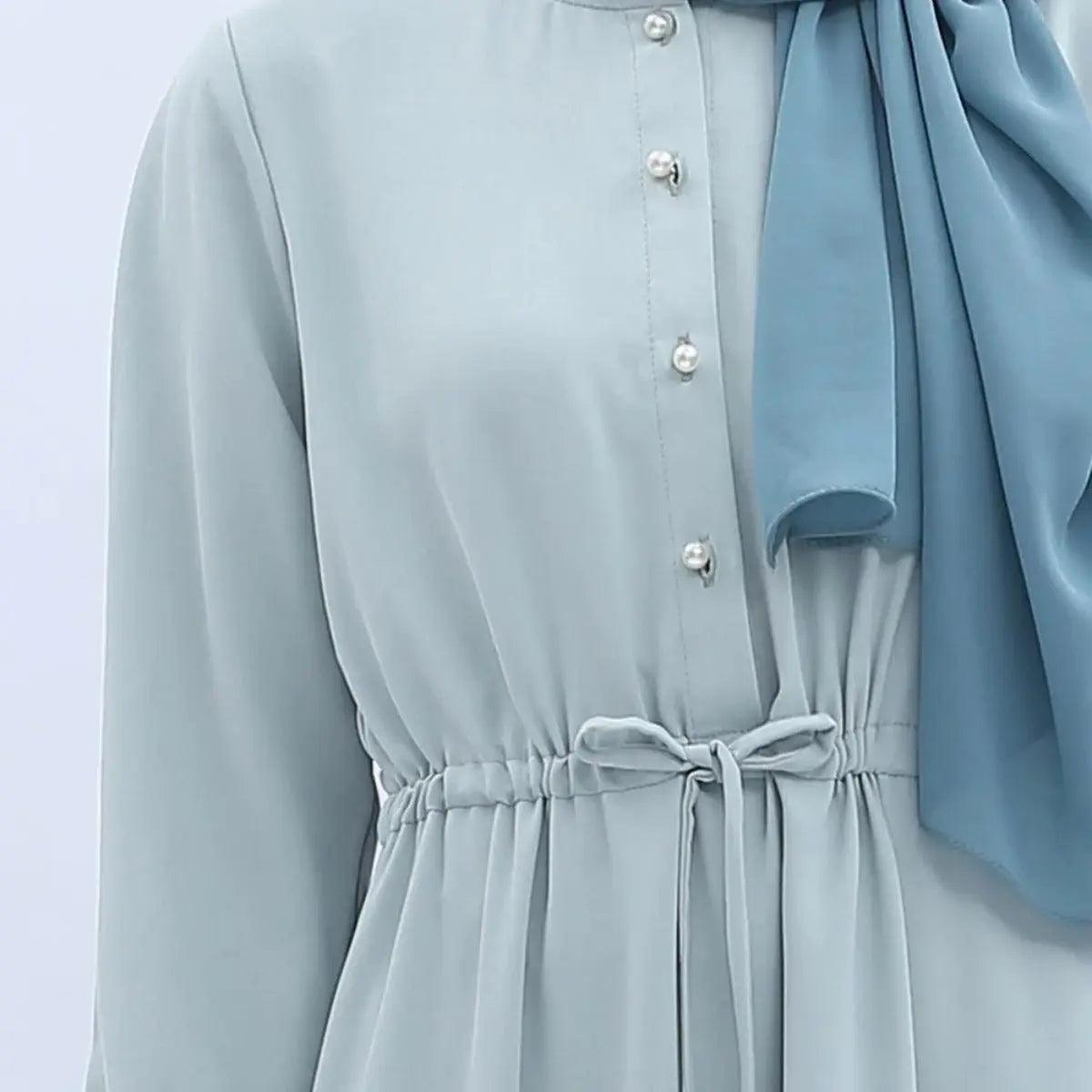 Women's Mint Green Abaya with Pearl Buttons & Pockets - Mariam's Collection - Mariam's Collection
