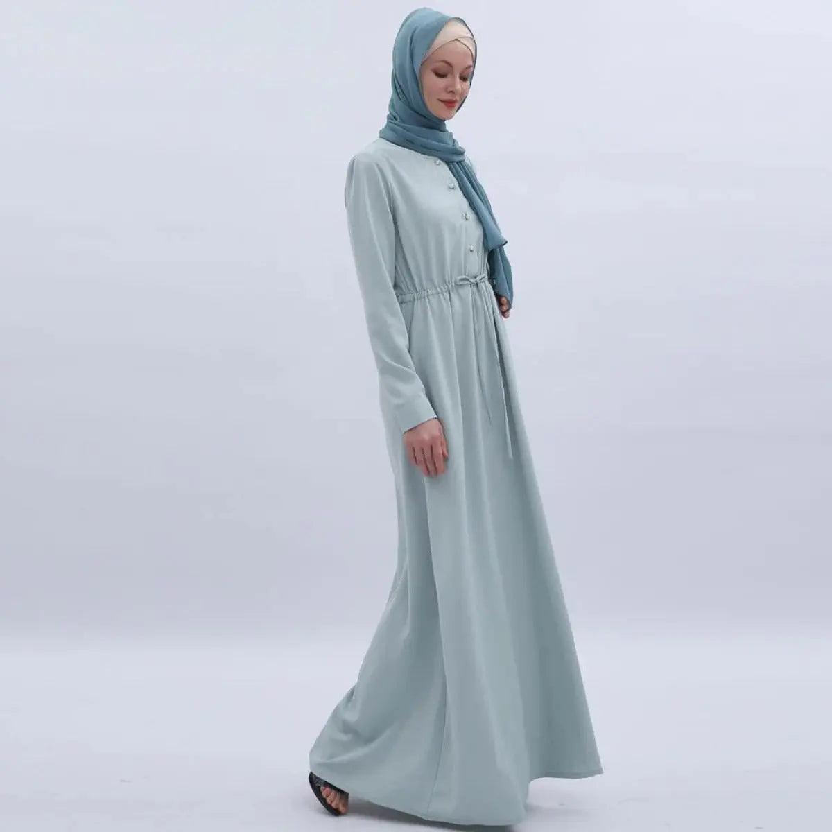 Women's Mint Green Abaya with Pearl Buttons & Pockets - Mariam's Collection - Mariam's Collection