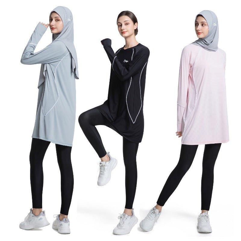 Women's Quick Dry Long Sleeve Modest Workout Top | Polyester Athletic Yoga Tunic with Simple Lines(MS114) - Mariam's Collection