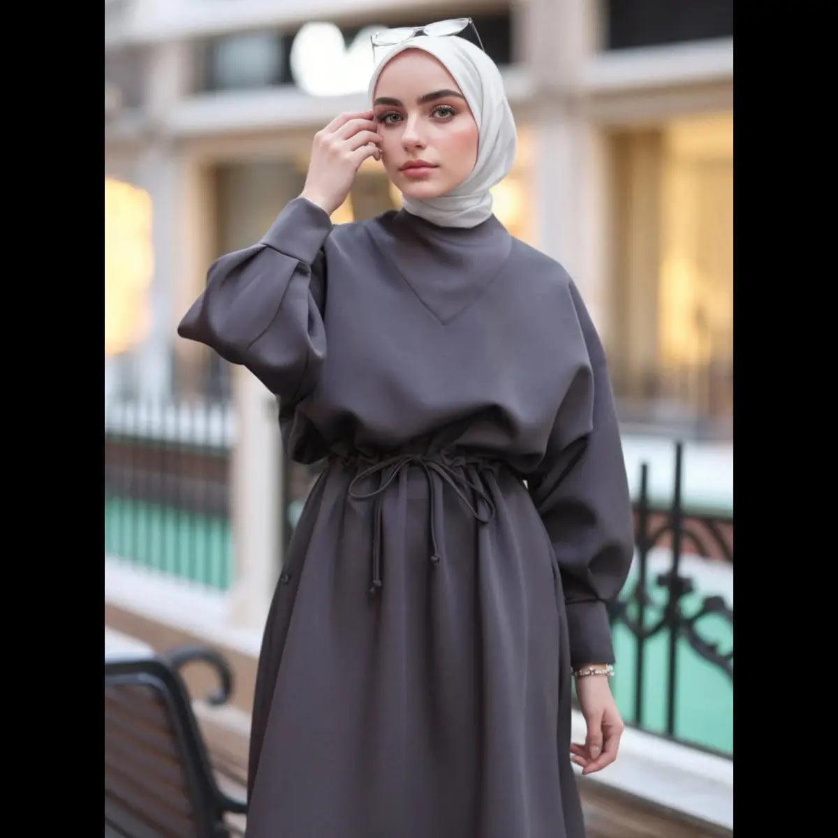 Women's Winter Abaya with Scuba Girdle - MA046 Mariam's Collection - Mariam's Collection