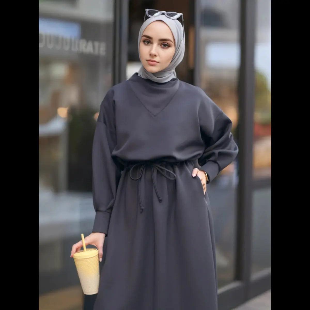 Women's Winter Abaya with Scuba Girdle - MA046 Mariam's Collection - Mariam's Collection