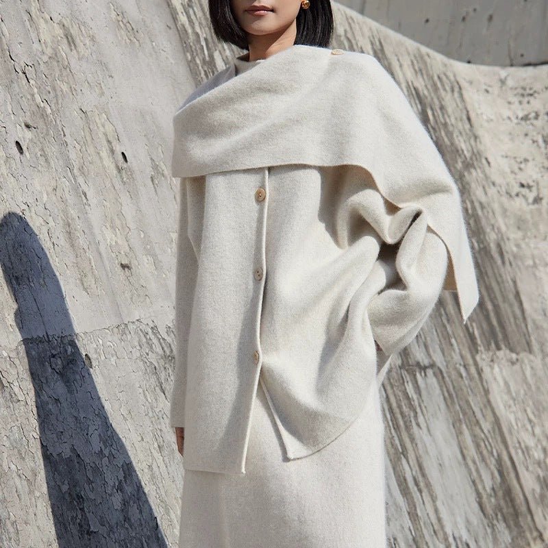 Wool Blend Cape Collar Coat | Mid - Length Button - Front Winter Jacket(MS191) - Mariam's Collection