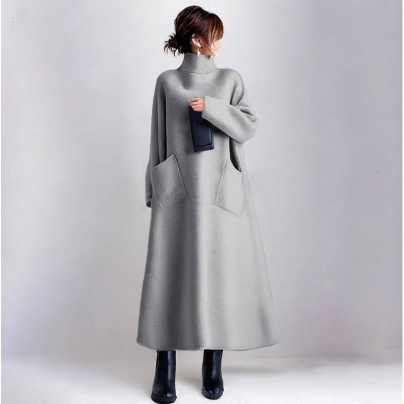 Wool Blend Turtleneck Coat Dress | Oversized Maxi Dress with Pockets(MS237) - Mariam's Collection