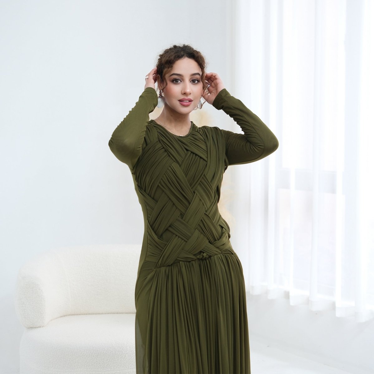 Close-up of pleated mesh skirt movement and fabric texture