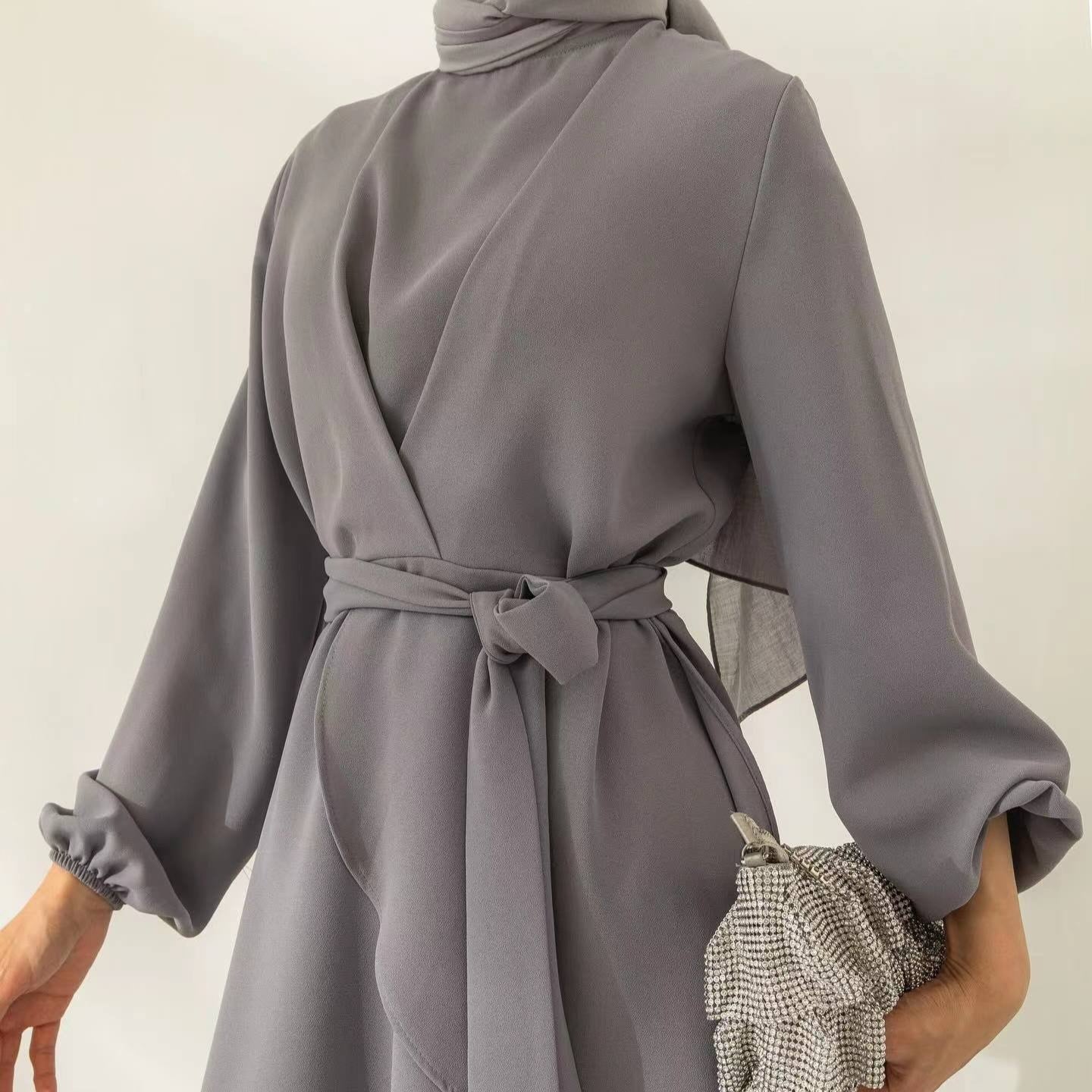 Wrap V-Neck Balloon Sleeve Tie-Waist Top & Wide-Leg Trousers Two-Piece Co-ord Set(MS517) - Mariam's Collection