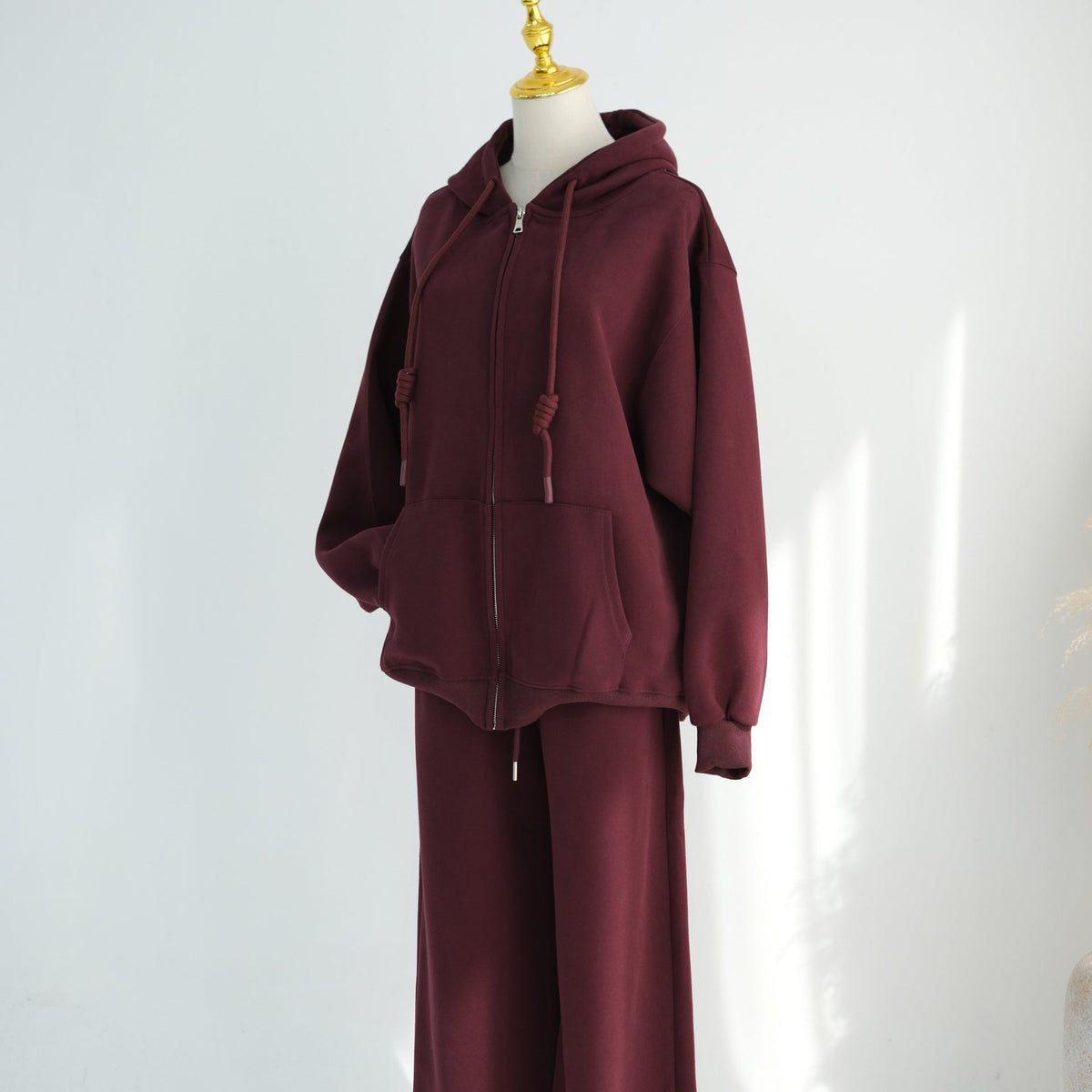 Zip-Up Hoodie & Wide-Leg Pants Set | Casual Modest Athleisure Two-Piece Outfit(MS595) - Mariam's Collection